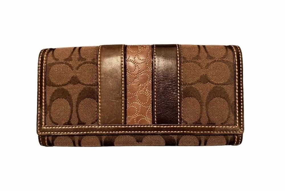 Coach Signature Stripe Slim Envelope Wallet Brown Leather